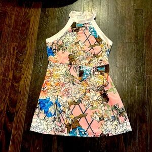 Pink Floral Sleeveless Mini Dress